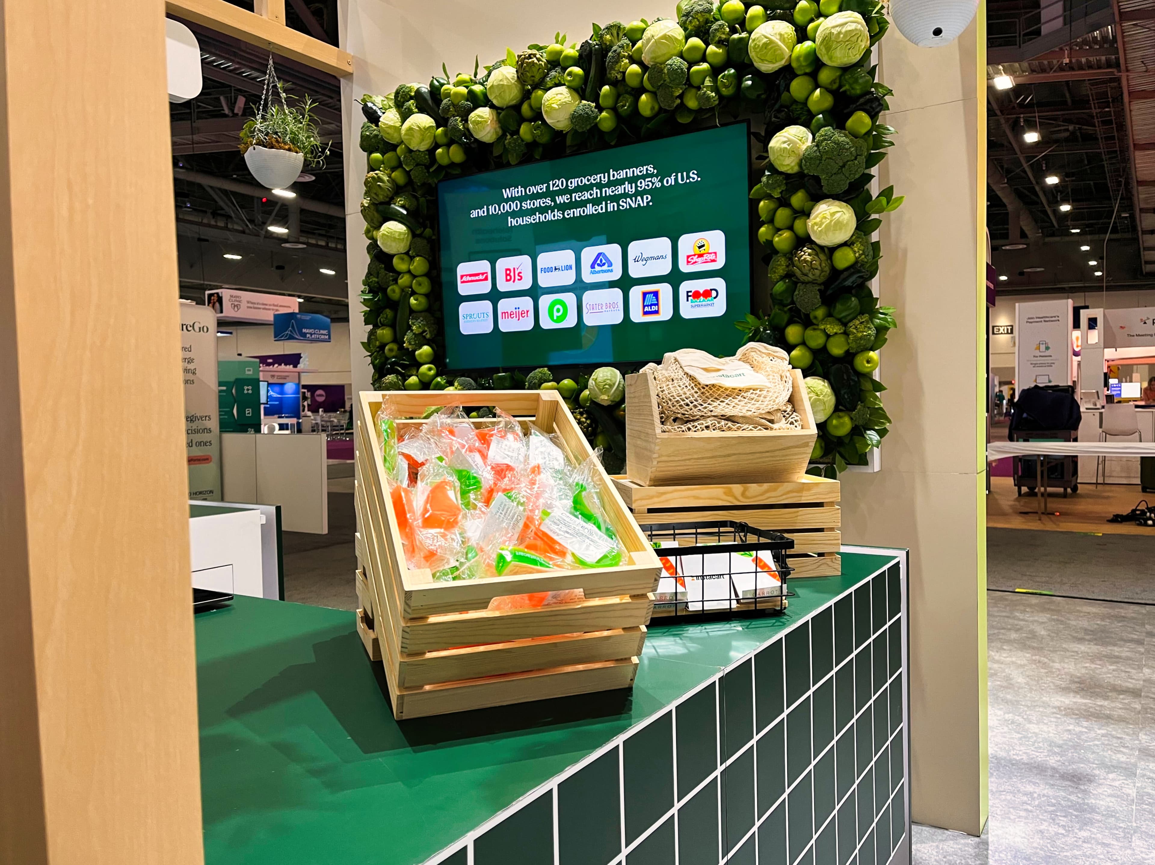 Instacart Booth, detail image 3, custom trade show booth, for HLTH Conference, 2023