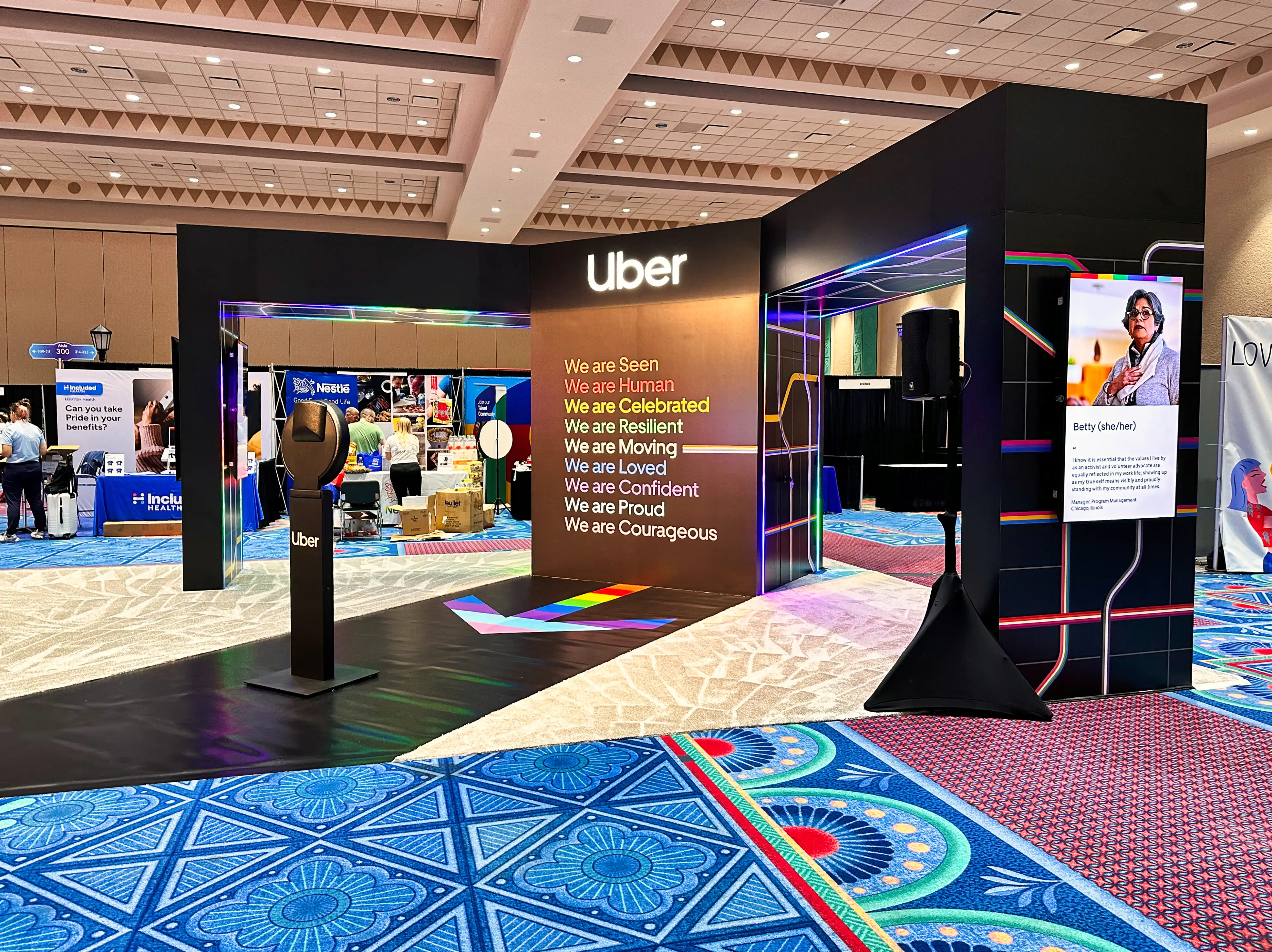 Uber DEI Booth, detail image 1, custom trade show booth, for Out & Equal Conference, 2023