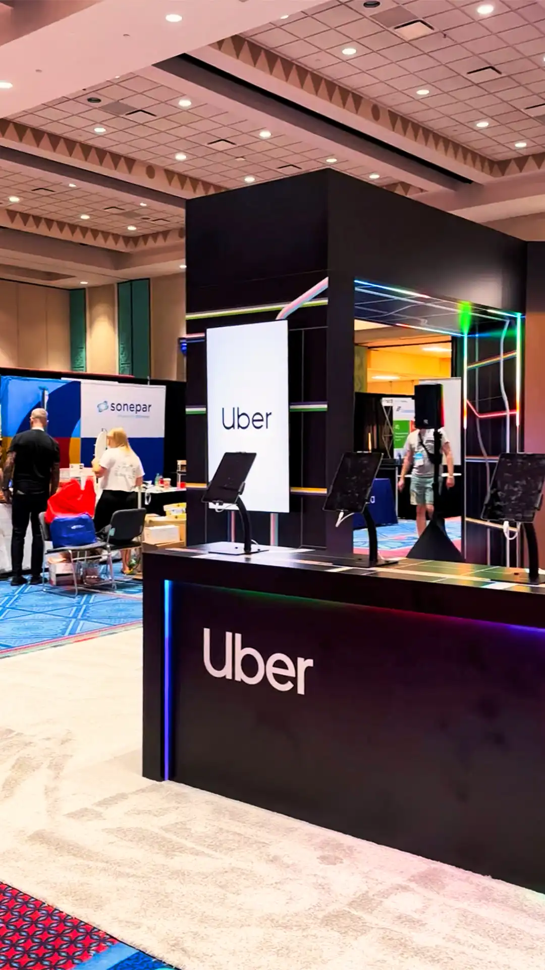 Uber DEI Booth, detail image 2, custom trade show booth, for Out & Equal Conference, 2023