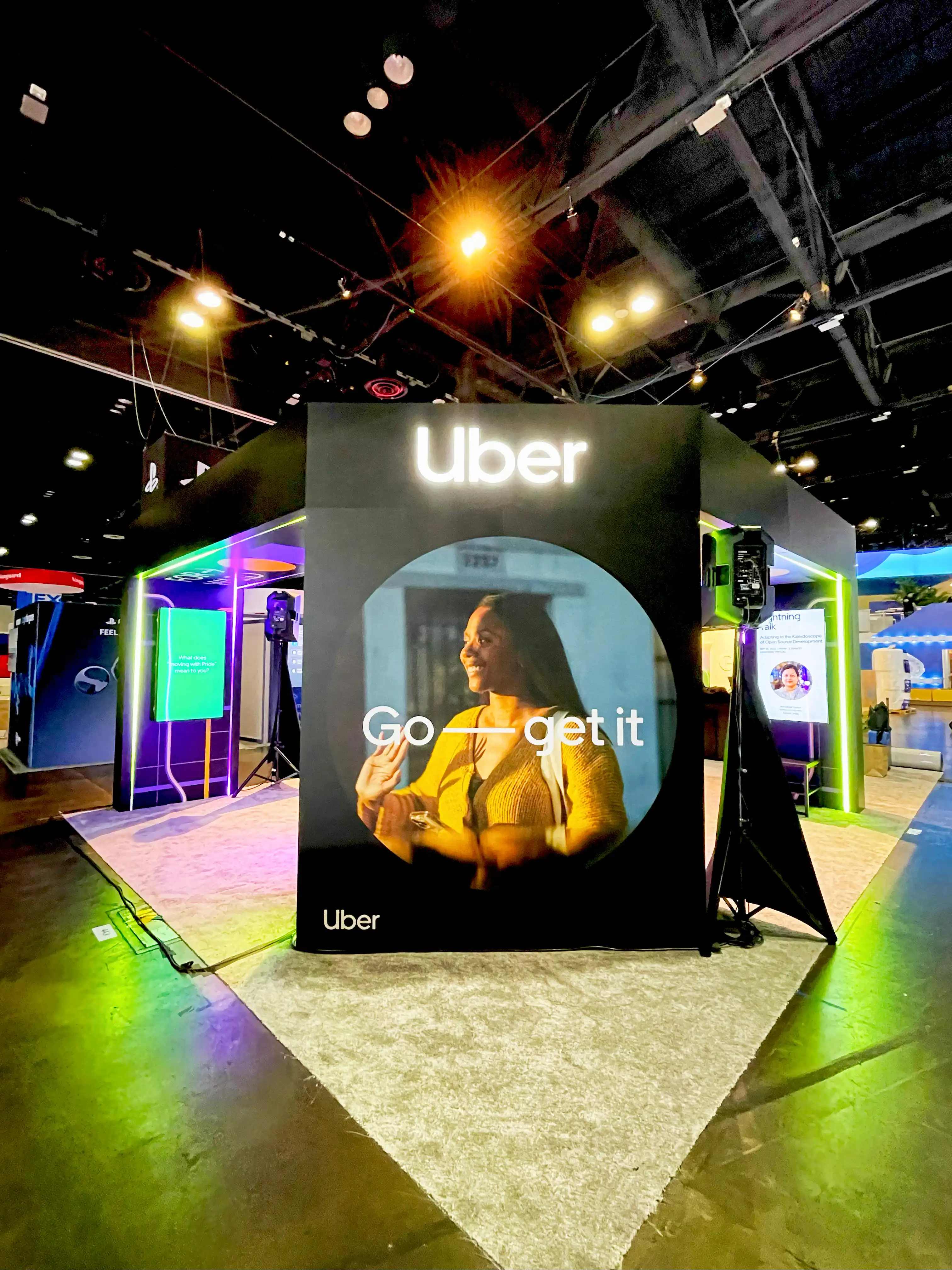 Uber DEI Booth, detail image 2, custom trade show booth, for Grace Hopper Conference, 2023
