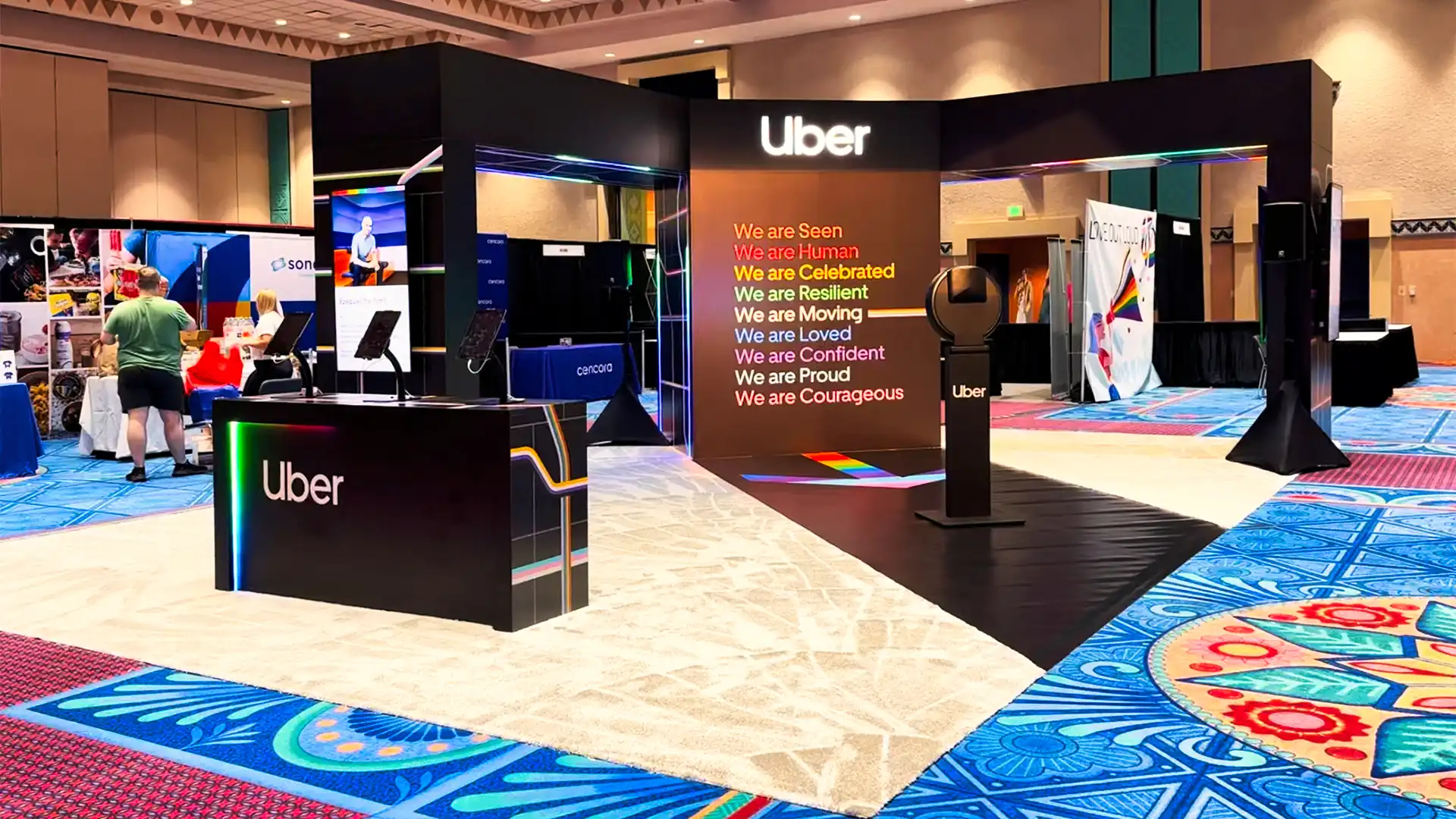 Uber DEI Booth, detail image 3, custom trade show booth, for Out & Equal Conference, 2023