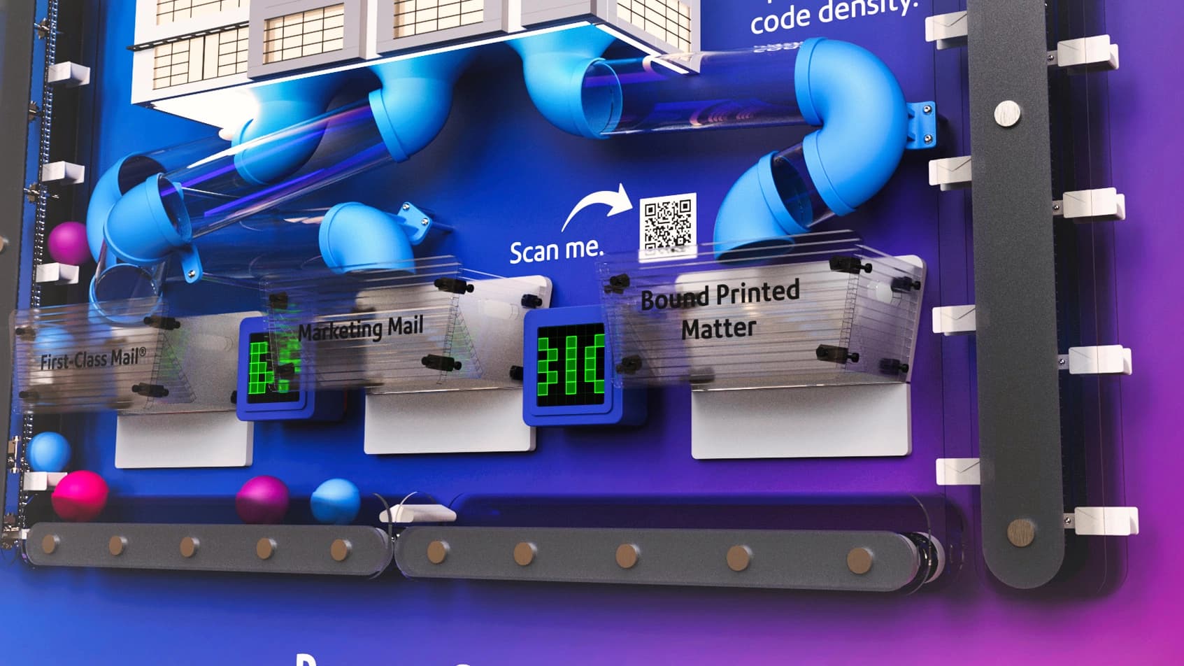 Sorting Machine Pitney Bowes, detail image 1, interactive display, for National Postal Show, 2023