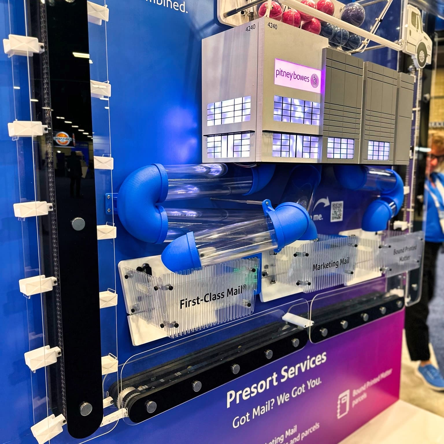 Sorting Machine Pitney Bowes, detail image 2, interactive display, for National Postal Show, 2023